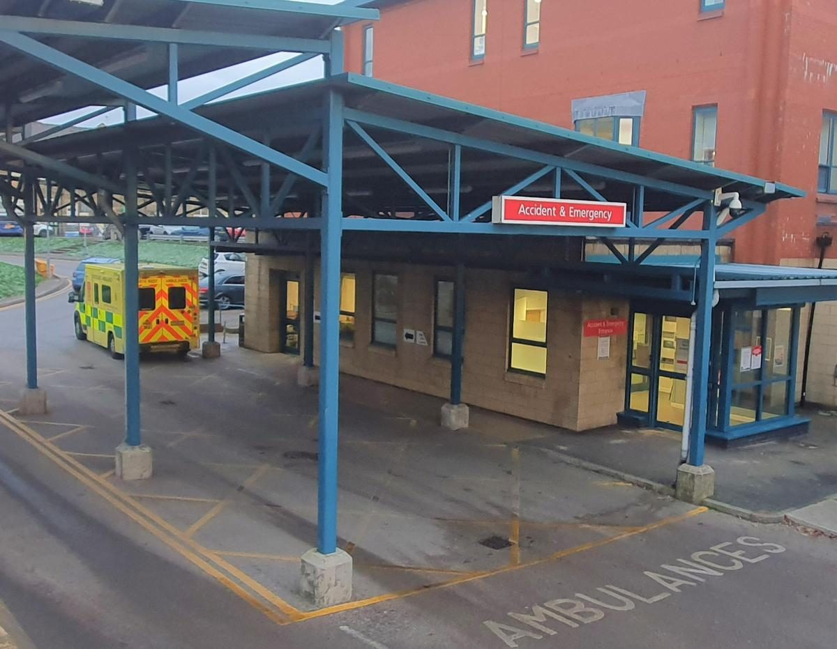 Fairfield General Hospital: A&E entrance before the works (Mar 2023)