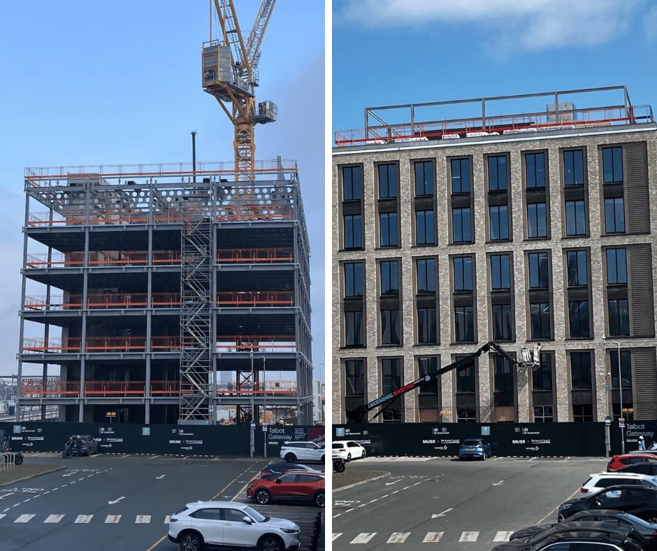 MOD office, Talbot Gateway: Before and after: precast facade panels installed (Jul 2026)